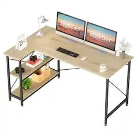 BOXED BESTIER - L-SHAPED COMPUTER DESK WITH STORAGE SHELVES - LIGHT OAK