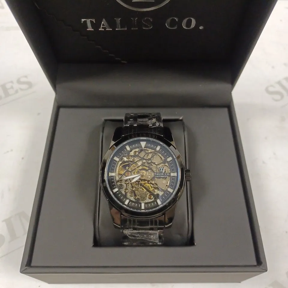 TALIS CO SKELETON DIAL BLACK BRACELET STRAP WRISTWATCH