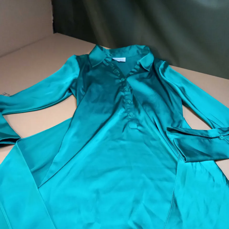 RAT & BOA GARDEN GREEN SATIN SHIRT DRESS - XXS