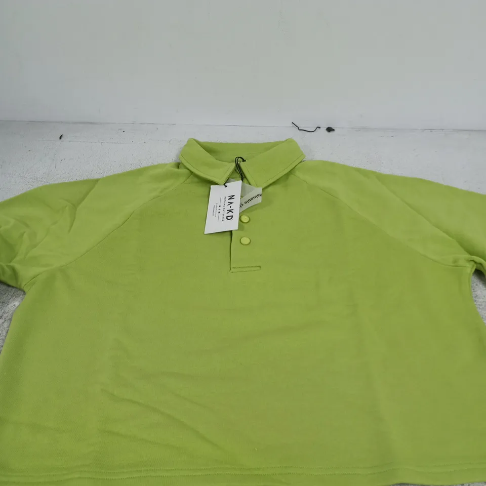NA-KD BUTTONED COLLAR SWEATER – LIME GREEN, XS