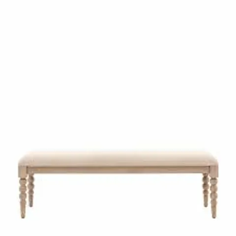 BOXED NATURAL OAK LARGE DINING BENCH BISCUIT FABRIC SEAT (1 BOX)