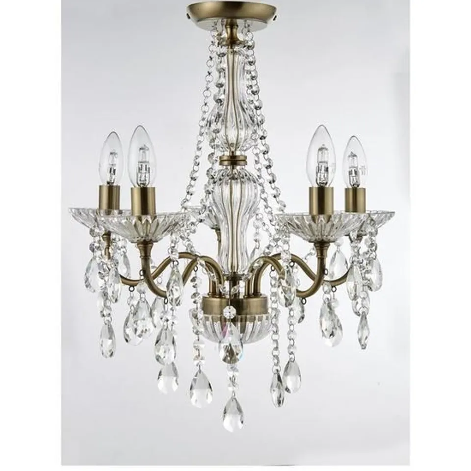BOXED ALESSANDRA FLUSH ANTIQUE BRASS EFFECT CRYSTAL CHANDELIER RRP £90