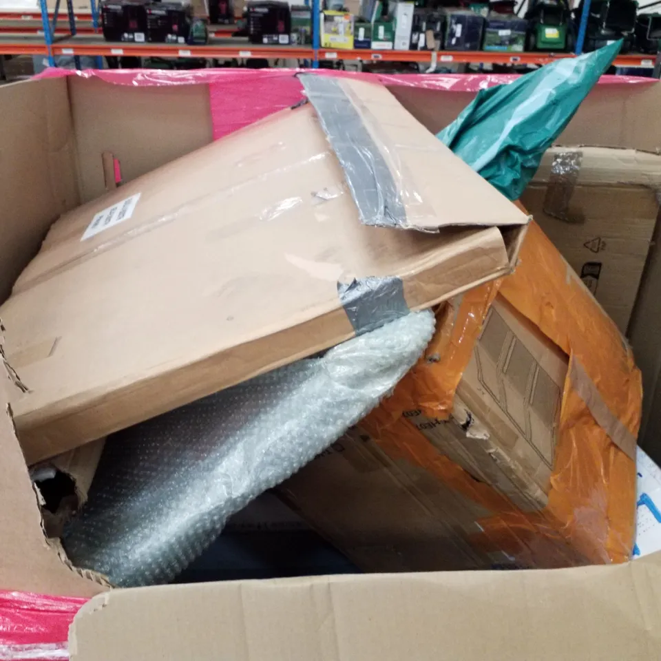 PALLET OF ASSORTED PRODUCTS INCLUDING TOILET SEAT, RETRACTABLE SAFETY GATE, PICTURE FRAME, ELECTRIC DEEP FRYER, BAGGAGE SCREEN 