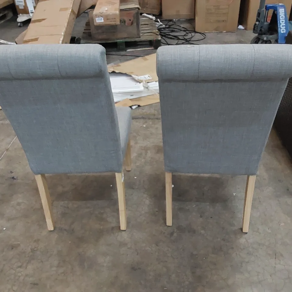 2 X ASSORTED UPHOLSTERED GREY LINEN DINING CHAIRS 