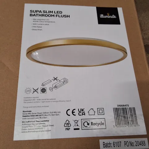 BOXED SUPA SLIM LED BATHROOM FLUSH LIGHT β BRASS FINISH
