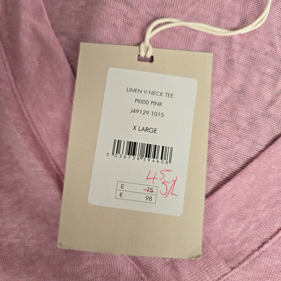 JIGSAW LINEN V-NECK TEE – PINK, XL