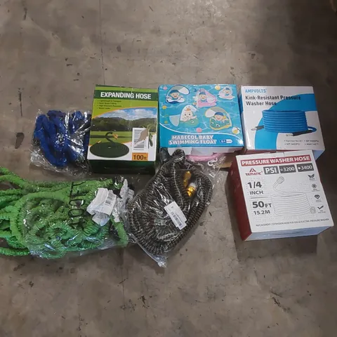 PALLET CONTAINING A LARGE QUANTITY OF ASSORTED HOSE PIPES, POOL INFLATABLES ECT