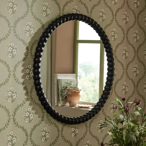 BOXED DUSK BOBBIN ROUND WALL MIRROR - BLACK (1 BOX)