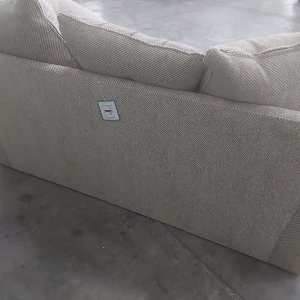 DESIGNER TWO SEATER SOFA WITH SCATTER CUSHIONS BEIGE FABRIC