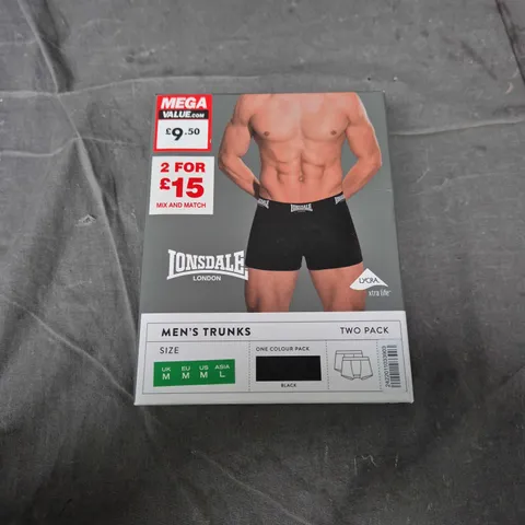 LONSDALE LONDON MEN'S TRUNKS β TWO PACK, BLACK, UK M
