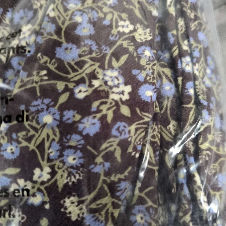 WOMEN'S FLORAL DRESS – BROWN WITH BLUE FLOWERS (UK 14 / EU 42 / USA 10) NOBODYS CHILD