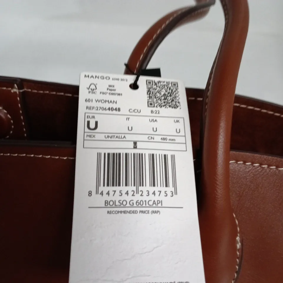 MNG (MANGO) WOMEN'S BROWN LEATHER HANDBAG – TOTE BAG