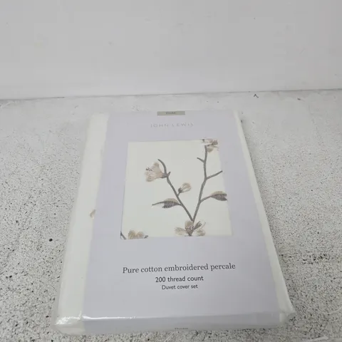 JOHN LEWIS PURE COTTON EMBROIDERED PERCALE DUVET COVER SET – DOUBLE (200 THREAD COUNT)