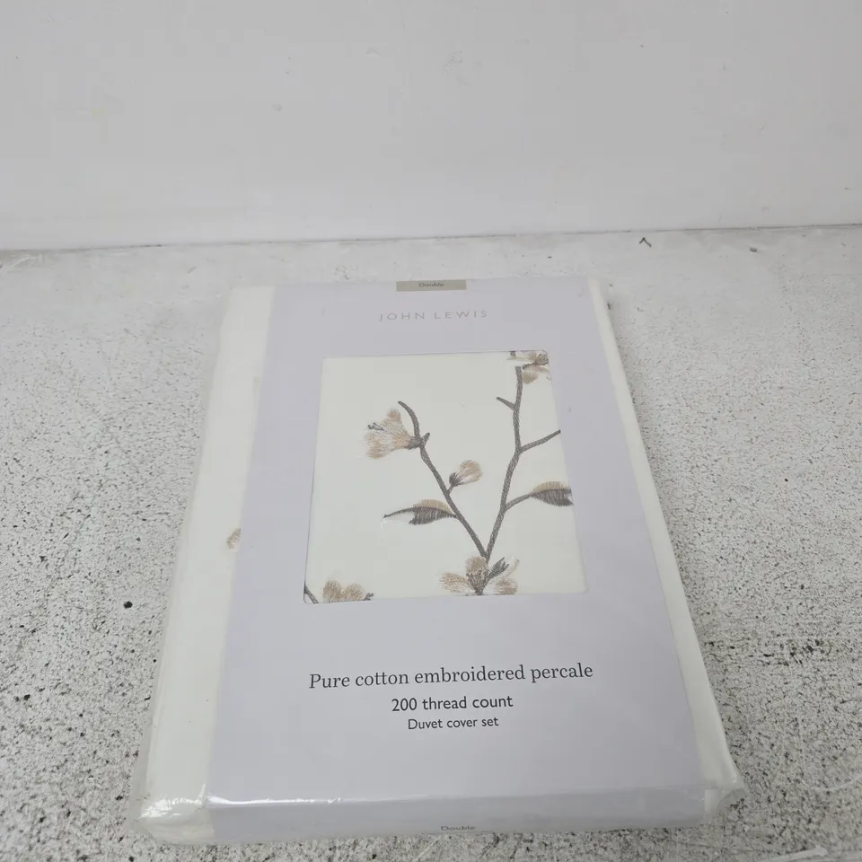 JOHN LEWIS PURE COTTON EMBROIDERED PERCALE DUVET COVER SET – DOUBLE (200 THREAD COUNT)