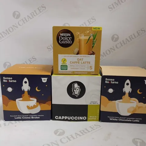 BOX OF APPROX 7 ITEMS TO INCLUDE SENSO NO TURNO COFFEE PODS, NESCAFE DOLCE GUSTO LATTE PODS, DOLCE VITA COFFEE PODS