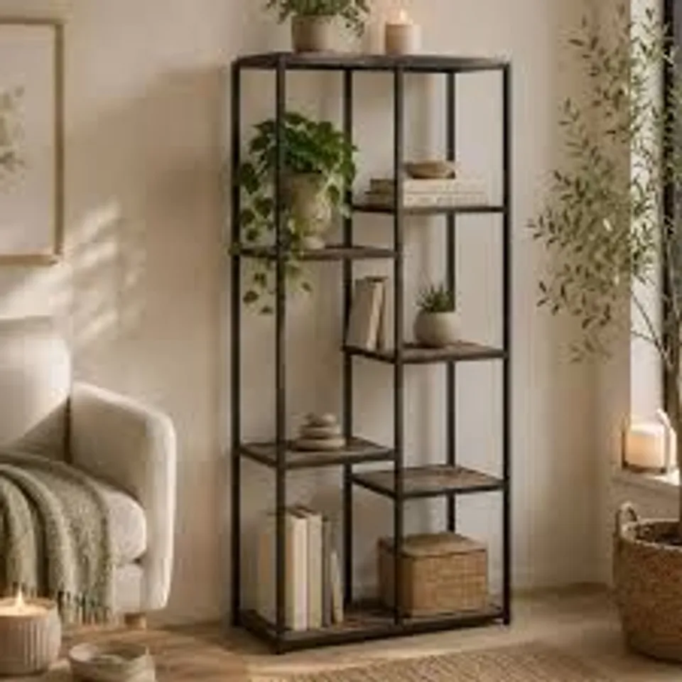 BOXED QUINCY 5 SHELF BOOKCASE WEATHERED OAK (1 BOX)
