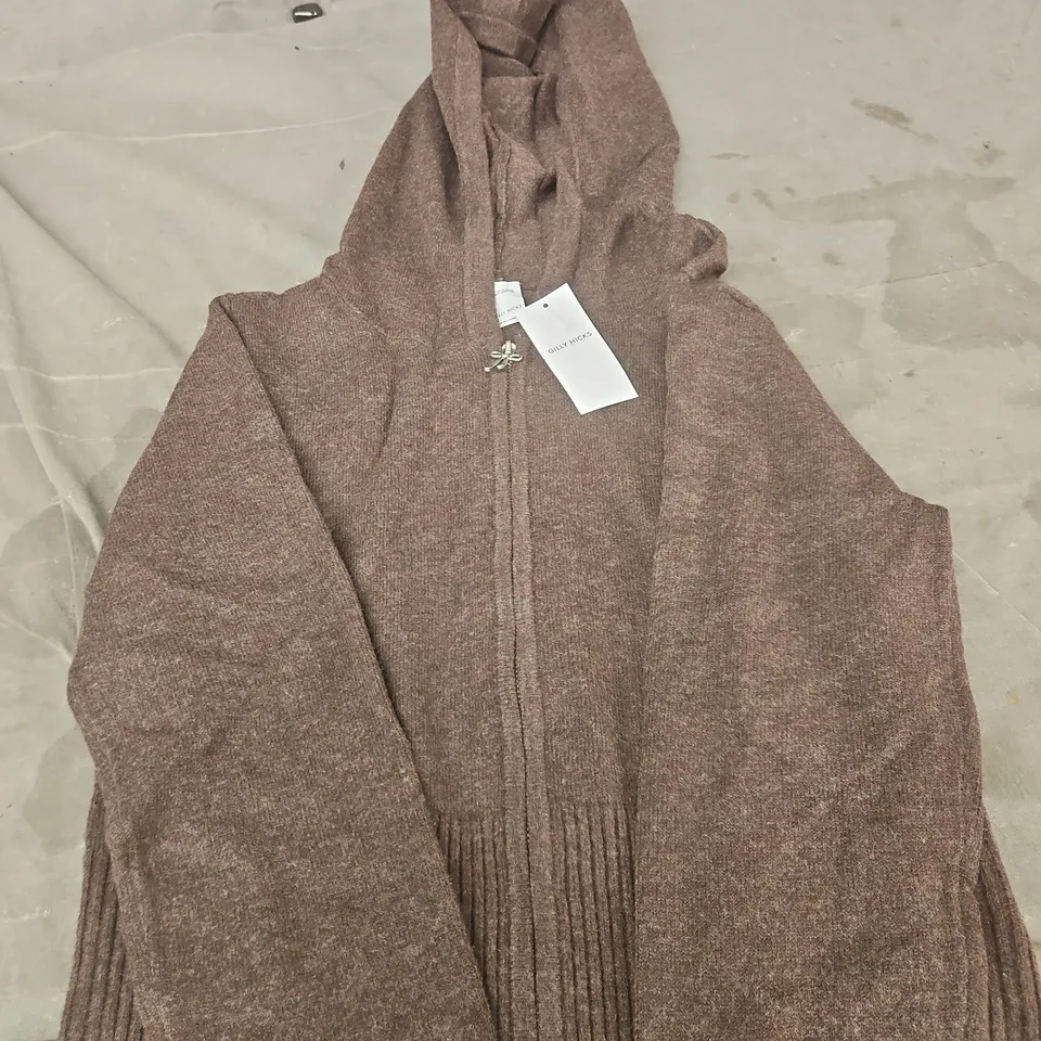 GILLY HICKS BROWN HOODED ZIP-FRONT KNIT CARDIGAN SIZE L
