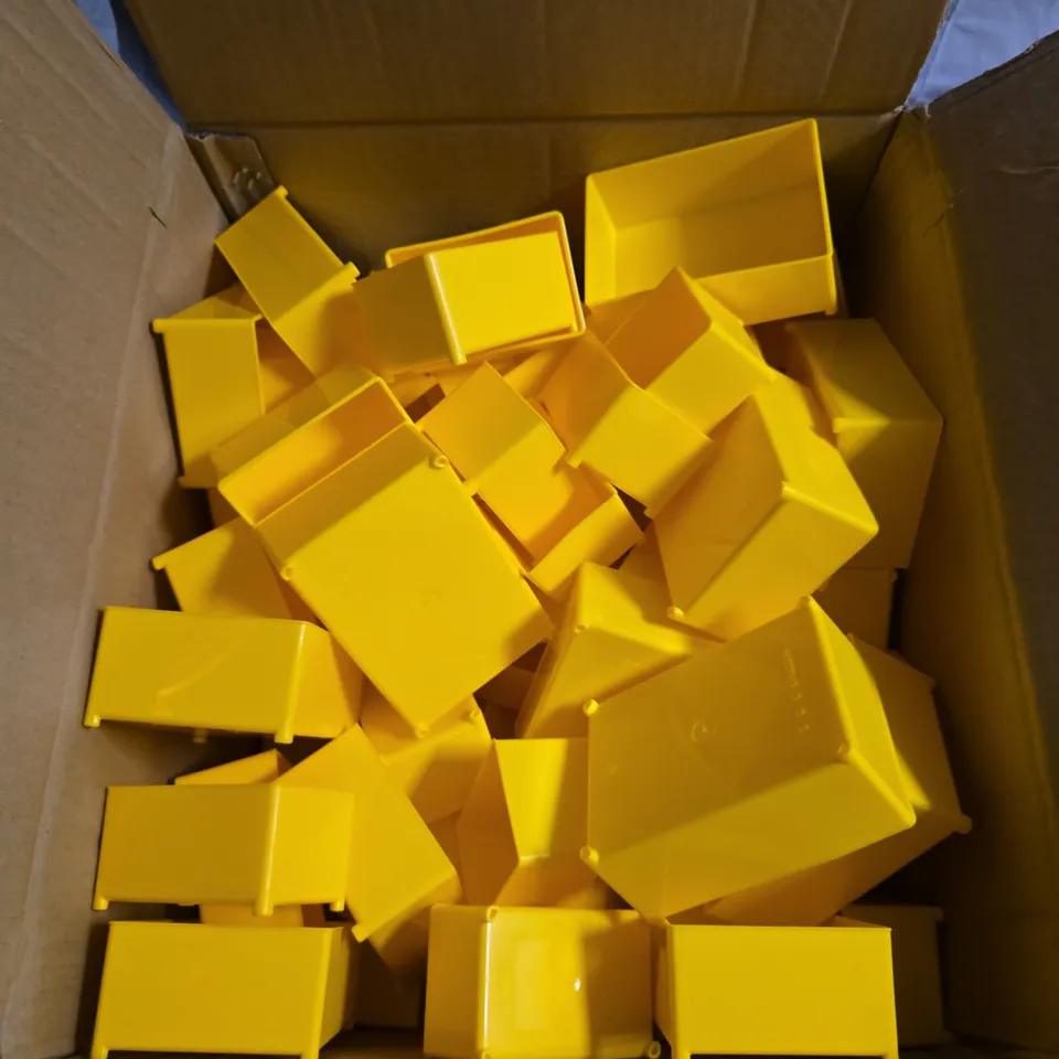 LARGE QUANTITY OF YELLOW PLASTIC STORAGE BOXES – OPEN-TOP ORGANIZERS