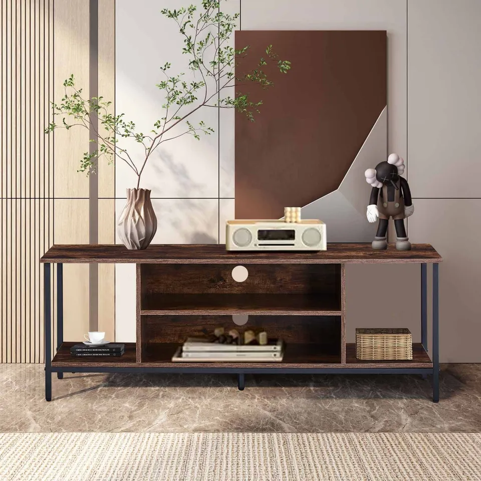 BOXED MENDEZ RUSTIC SMOKED OAK PATTERN TV STAND FOR TVS UP TO 60"