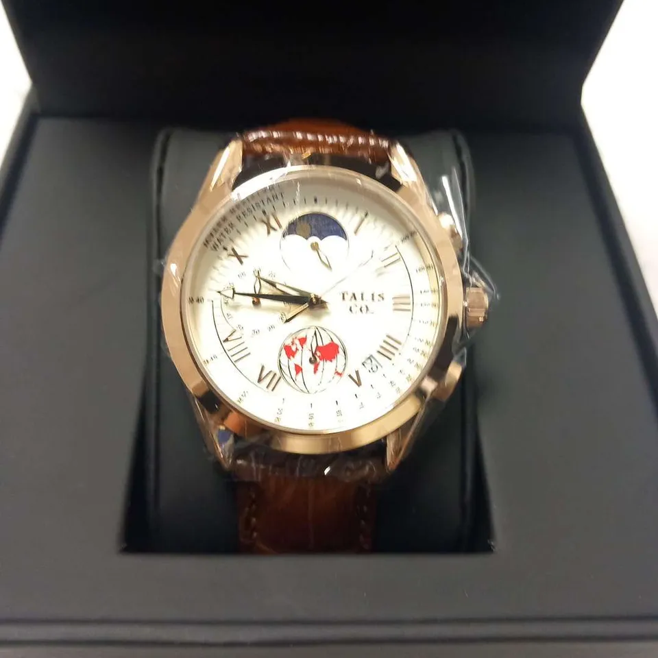 MENS TALIS CO 7120 CHRONOGRAPH WATCH – MOON PHASE MOVEMENT – GENUINE LEATHER STRAP – RRP £510