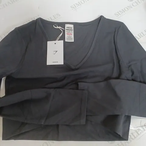 GYMSHARK WRAP LONG SLEEVE CROP TOP IN BLACK - M