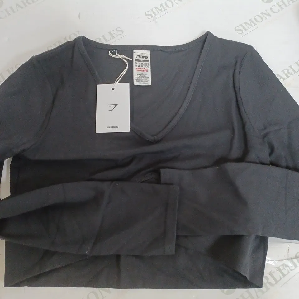 GYMSHARK WRAP LONG SLEEVE CROP TOP IN BLACK - M