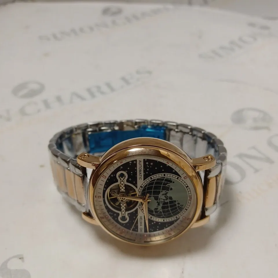 MEN’S HELMA DH AUTOMATIC WORLD VIEW WATCH – TOURBILLON MOVEMENT – BLACK DIAL – STAINLESS STEEL STRAP – GLASS EXHIBITION BACK CASE