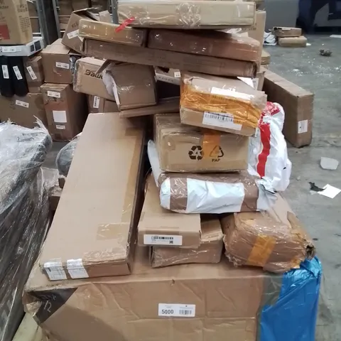PALLET CONTAINING VARIOUS ASSORTED BOXED HOUSEHOLD CUSTOMER RETURNS TO INCLUDE: GRASS CUTTER, SOFA PARTS, LAMPS ETC.