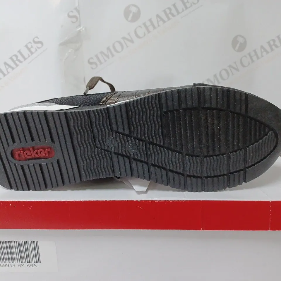 BOXED PAIR OF RIEKER HIGH TOP MIX MATERIAL TRAINER BOOTS UK SIZE 6.5