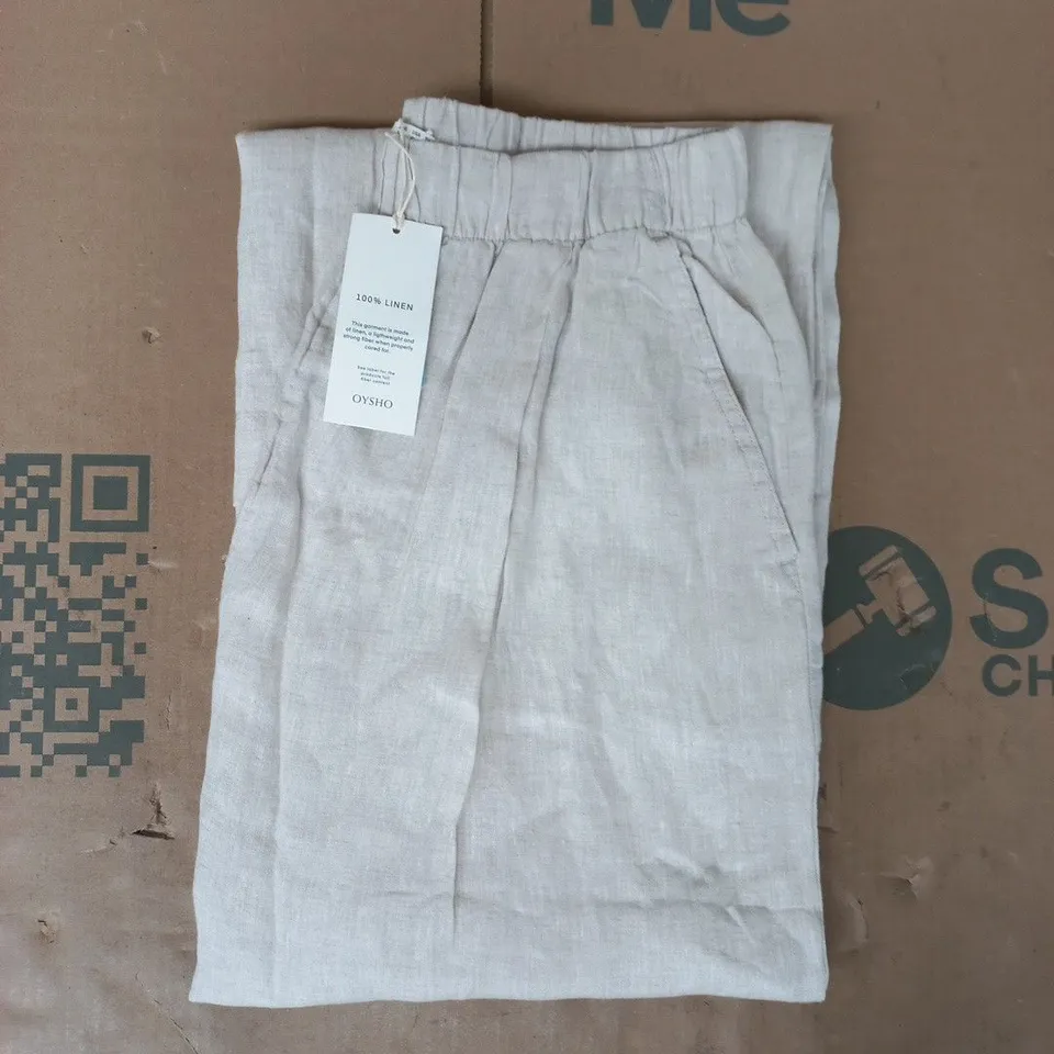OYSHO LINEN TROUSERS IN LIGHT TAUPE SIZE SMALL