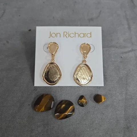 JON RICHARD GOLD PLATED TIGERS EYE PEAR SHAPED EARRINGS