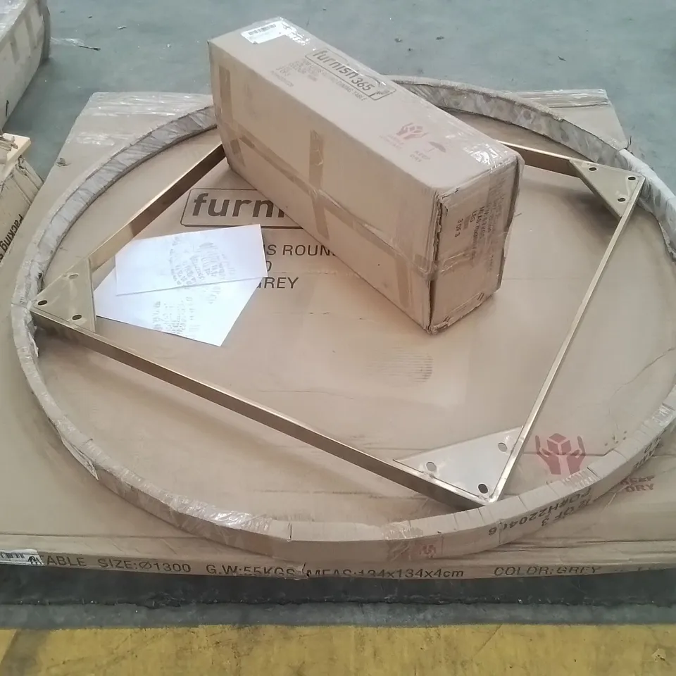 BOXED LOUIS GOLD/GLASS ROUND DINING TABLE (3 PARTS)
