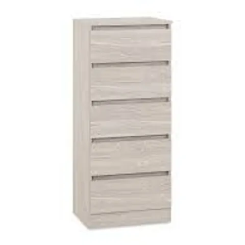 BOXED MALVERN 5 DRAWER NARROW CHEST - URBAN SNOW (1 BOX)