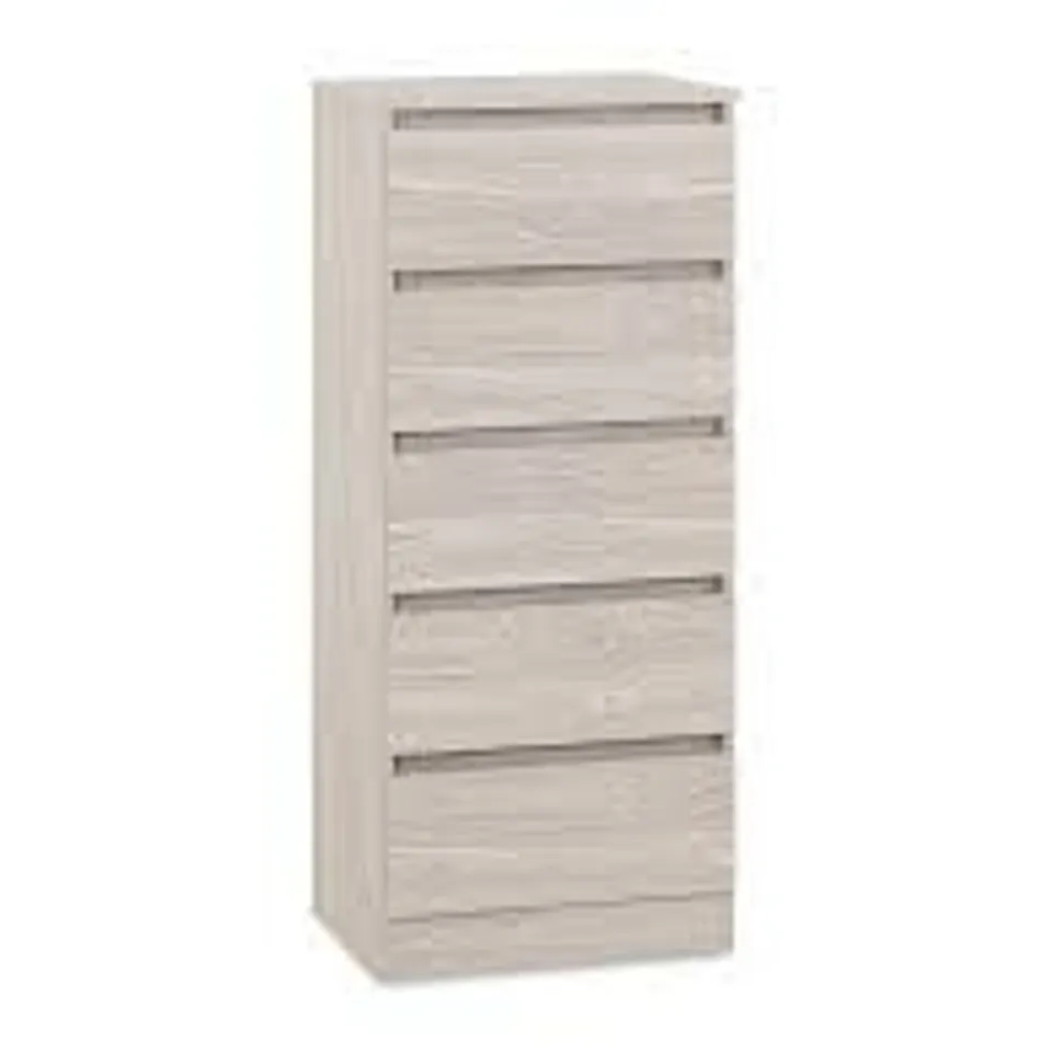 BOXED MALVERN 5 DRAWER NARROW CHEST - URBAN SNOW (1 BOX)