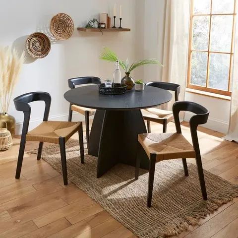 BOXED EFFY 4 SEATER ROUND DINING TABLE, BLACK WOOD EFFECT (1 BOX)