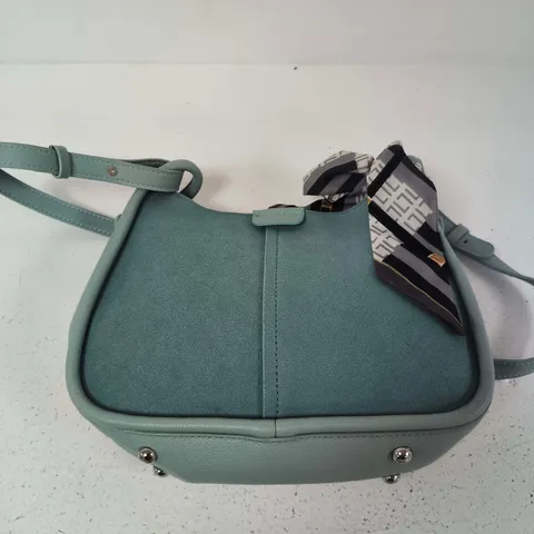TEAL CROSSBODY HANDBAG WITH SCARF ACCENT