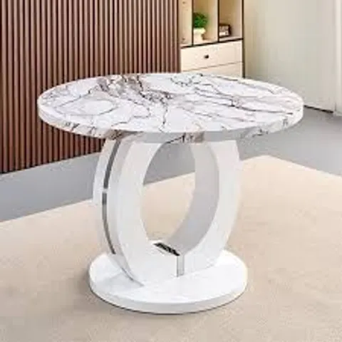 BOXED HALO MILO MARBLE EFFECT TOP AND WHITE BASE ROUND DINING TABLE - 100cm (3 BOXES)