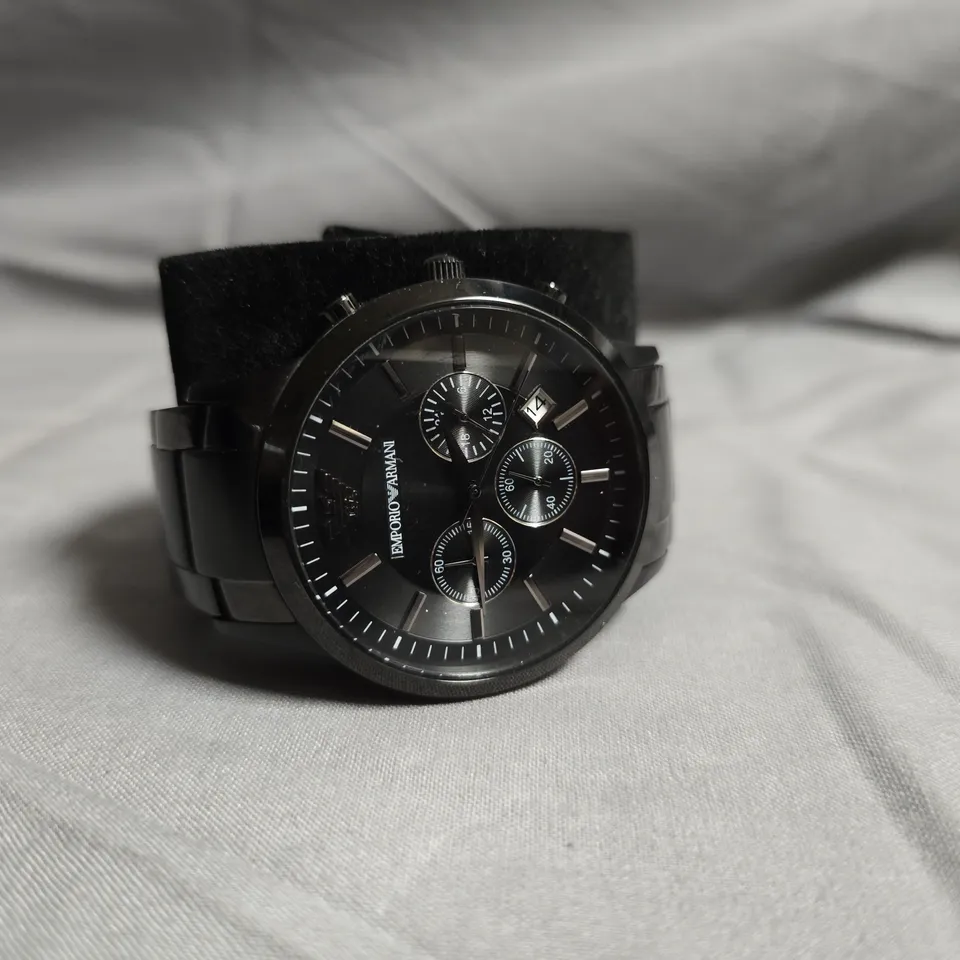 EMPORIO ARMANI CHRONOGRAPH WATCH – BLACK DIAL, STAINLESS STEEL BRACELET
