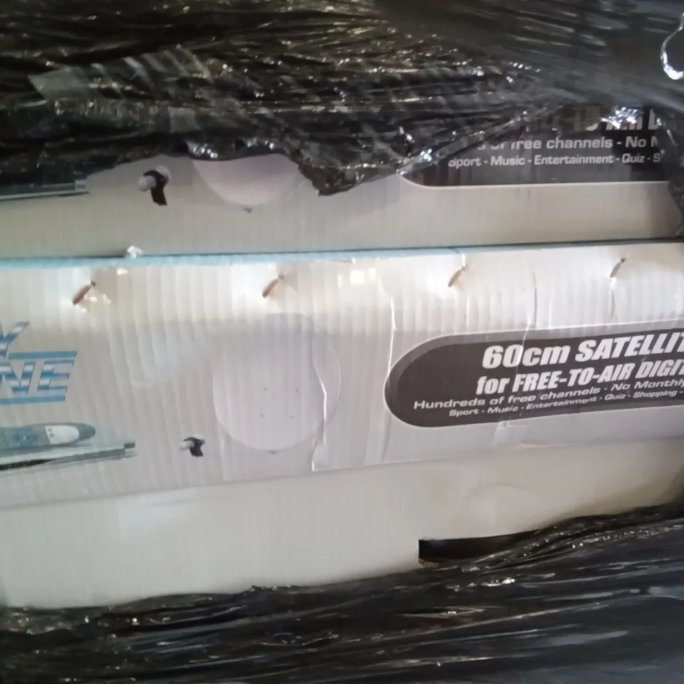PALLET OF ASSORTED ITEMS INCLUDING 60CM SATELLITE KITS FOR FREE-TO-AIR DIGITAL TV,  PHILEX LCD TV BRACKETS  