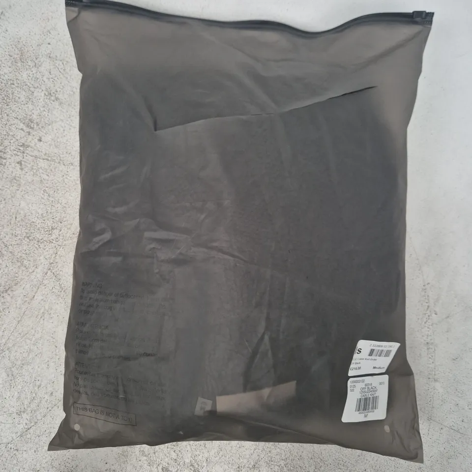 BAGGED ESSENTIALS FEAR OF GOD CABLE KNIT JUMPER IN OFF BLACK SIZE MEDIUM
