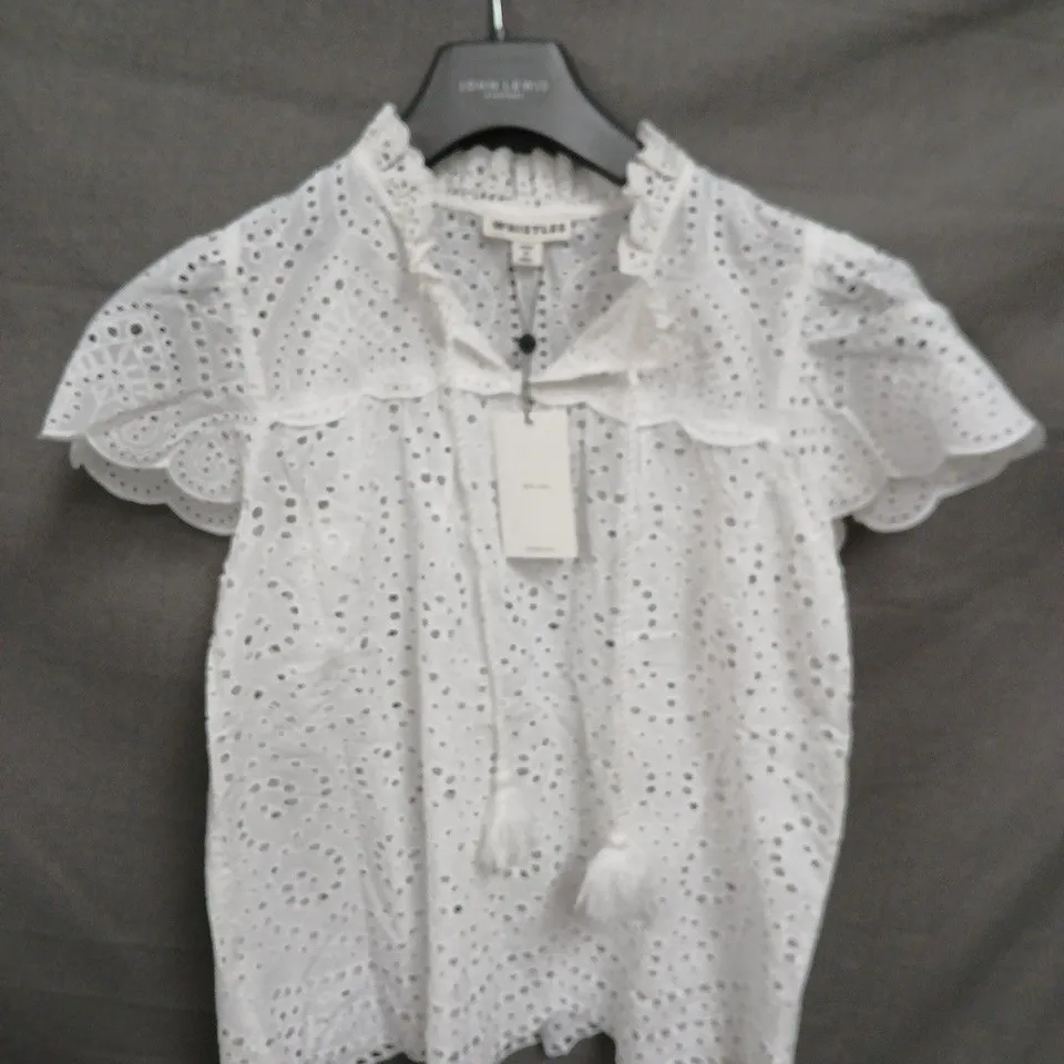 WHISTLES BONNIE BRODERIE BLOUSE – WHITE, UK 6 (EU 34, US 2)