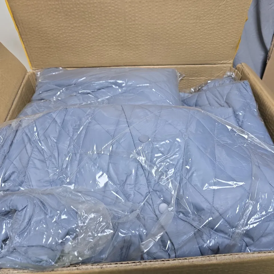 LARGE QUANTITY OF GREYISH BLUE COATS IN VARIOUS SIZES - COLLECTION ONLY