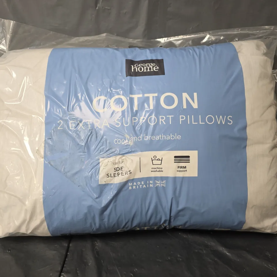 2 COTTON EXTRA SUPPORT PILLOWS IN WHITE