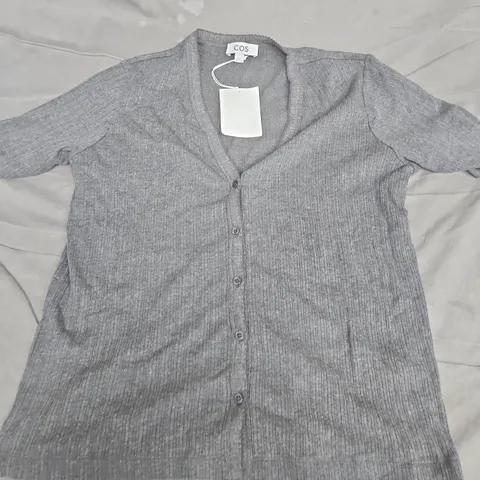 COS GREY RIBBED BUTTON-FRONT TOP - EUR XL