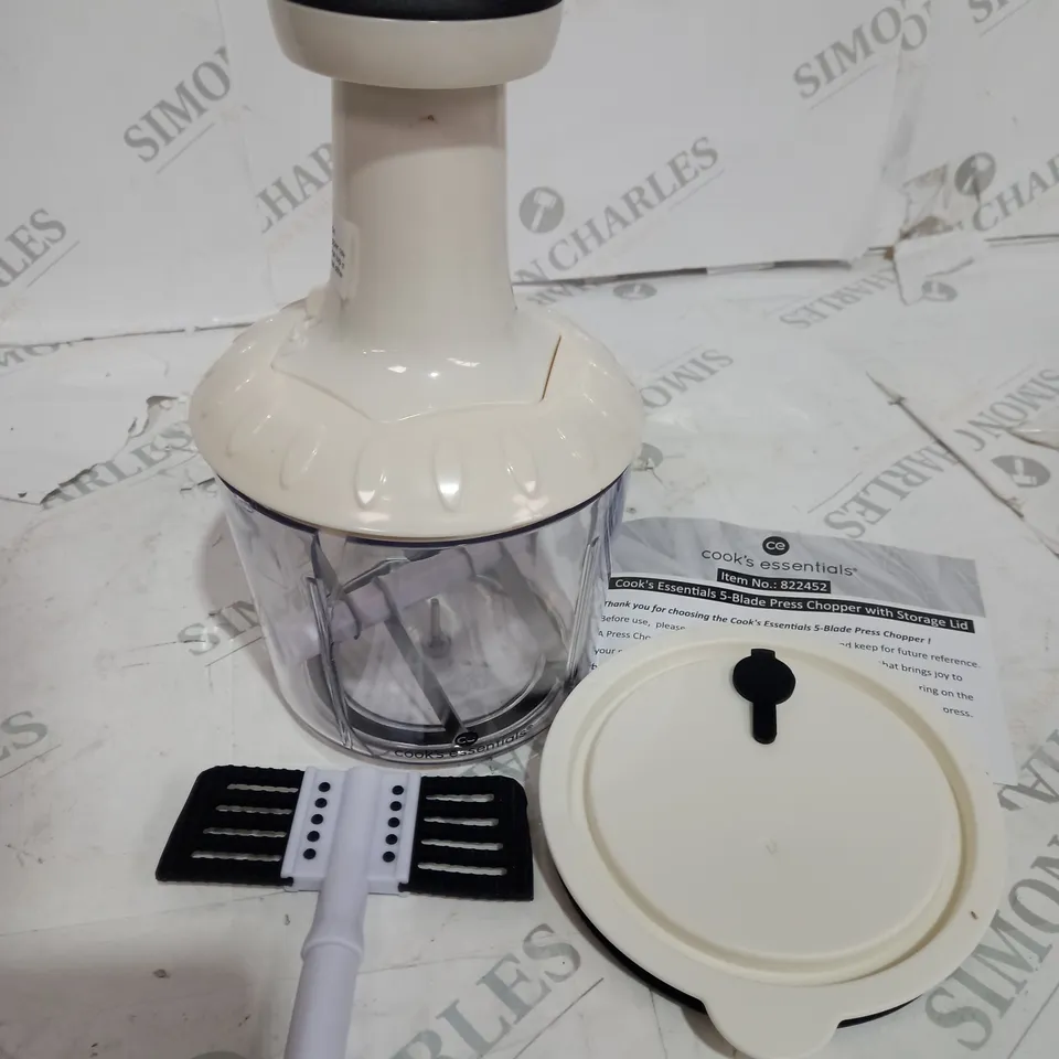 COOKS ESSENTIALS 5 BLADE PRESS CHOPPER WITH STORAGE LID - WHITE	