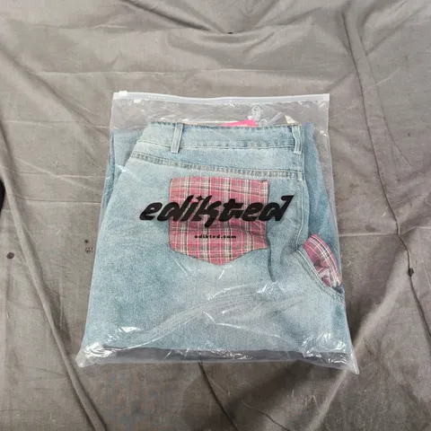 EDITED DENIM JEANS  – LIGHT BLUE WITH TARTAN POCKET - SIZE L