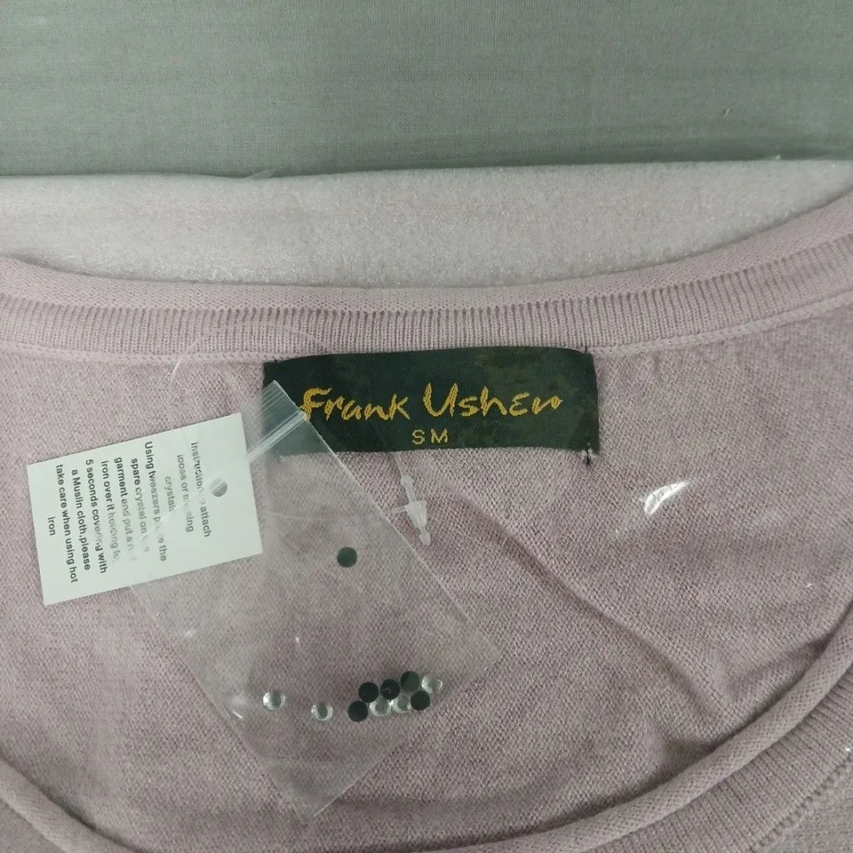 FRANK USHER PINK PEARL-EMBELLISHED KNIT TOP – WOMEN'S SIZE S M 