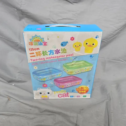 BOXED TWO-RING RECTANGULAR INFLATABLE POOL FOR CHILDREN – 120X90X36 CM (PRETTY CAT) (BLUE)
