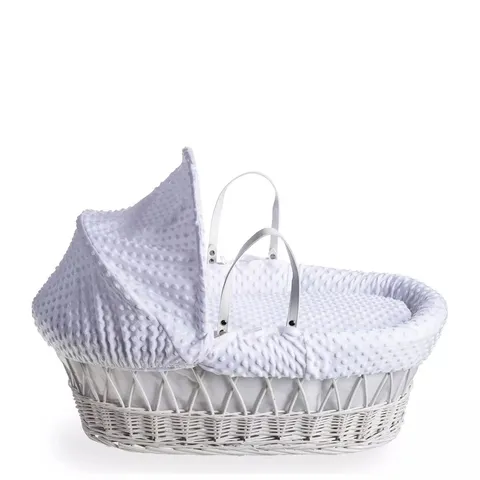 CLAIR DE LUNE DIMPLE WHITE WICKER MOSES BASKET & DELUXE ROCKING STAND - WHITE