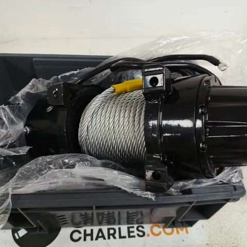 ELECTRIC WINCH WITH STEEL CABLE DRUM AND MOUNTING BRACKET